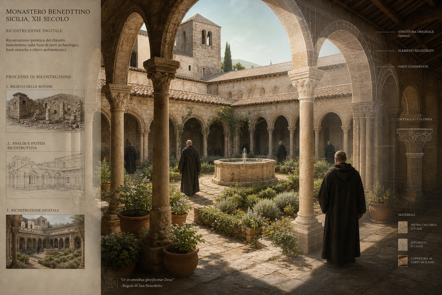 Ricostruzione del chiostro monastico